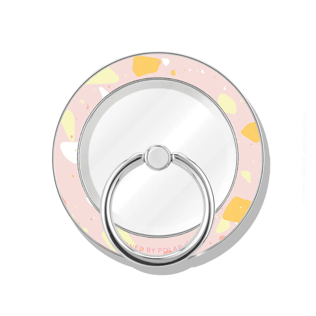 Pink Peony Terrazzo - Silver MagSafe Phone Grip and Ring Holder Stand