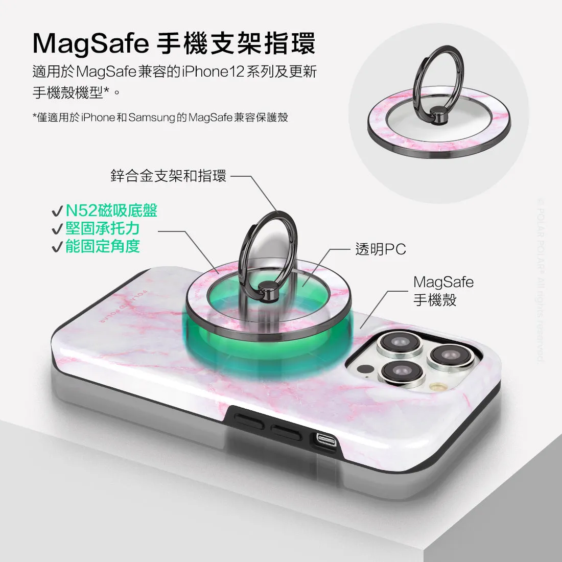 Pink White - Black MagSafe Phone Grip and Ring Holder Stand