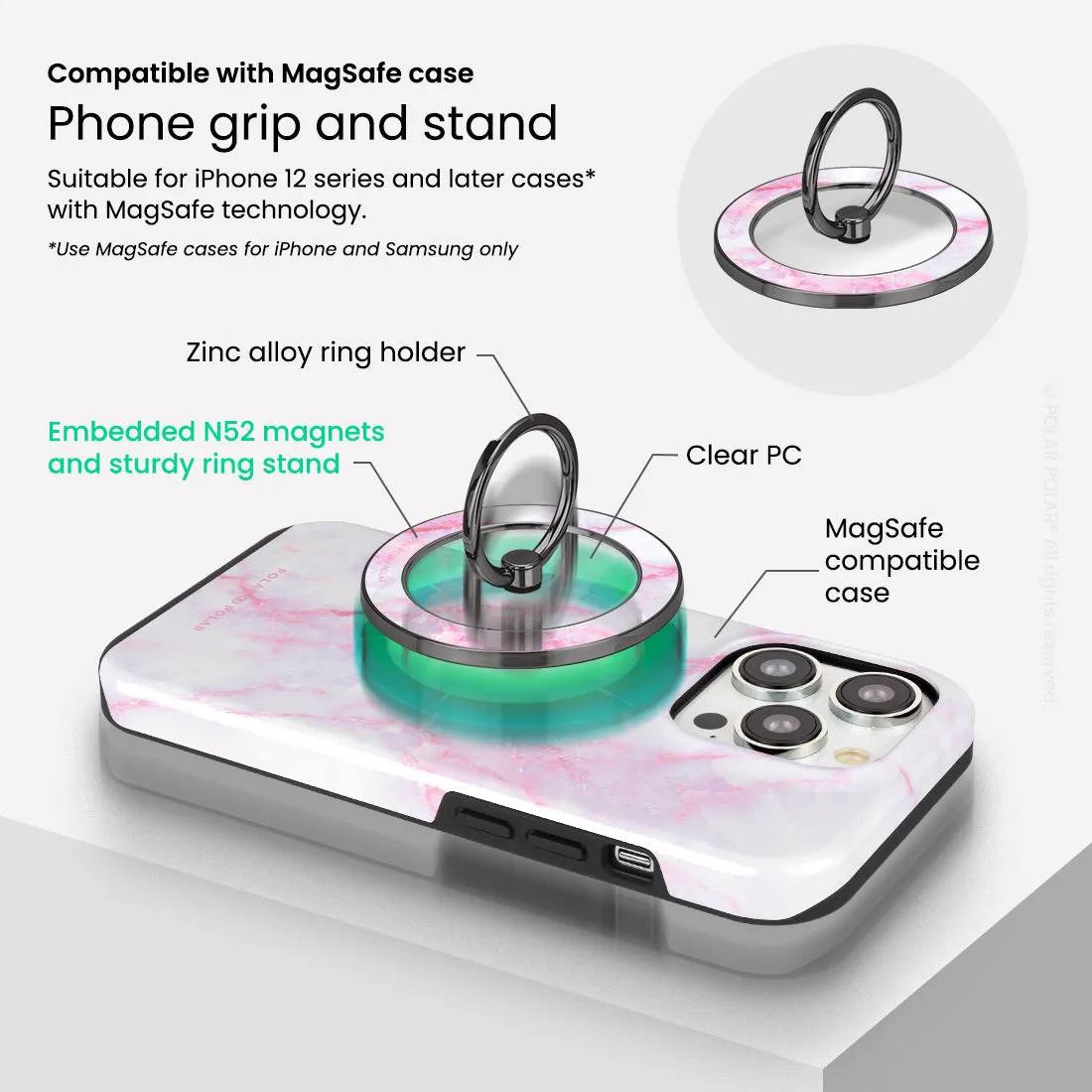 Pink White - Black MagSafe Phone Grip and Ring Holder Stand