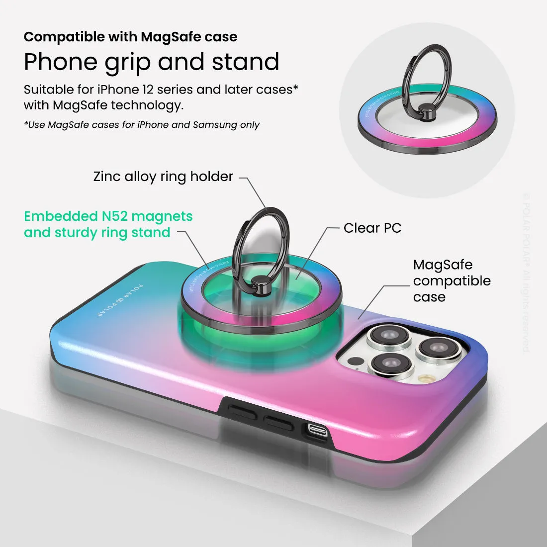 Polar Light - Black MagSafe Phone Grip and Ring Holder Stand