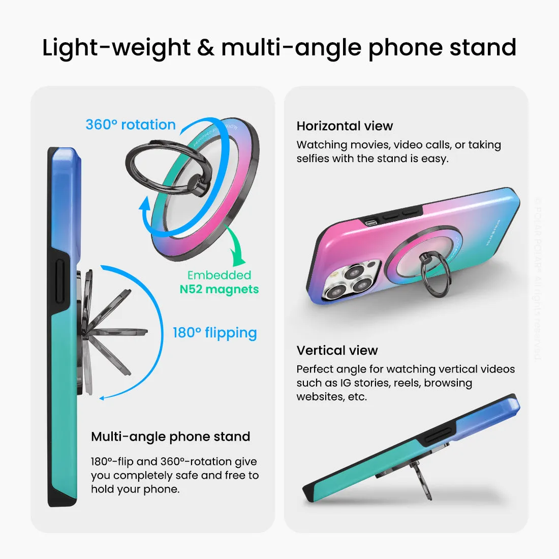 Polar Light - Black MagSafe Phone Grip and Ring Holder Stand