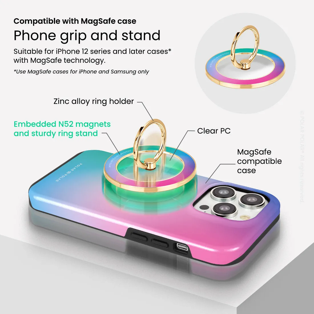 Polar Light - Golden MagSafe Phone Grip and Ring Holder Stand