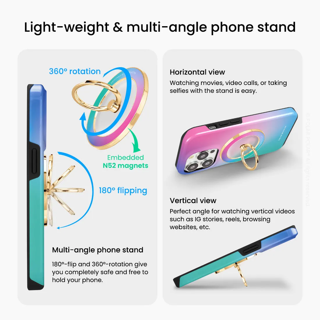 Polar Light - Golden MagSafe Phone Grip and Ring Holder Stand