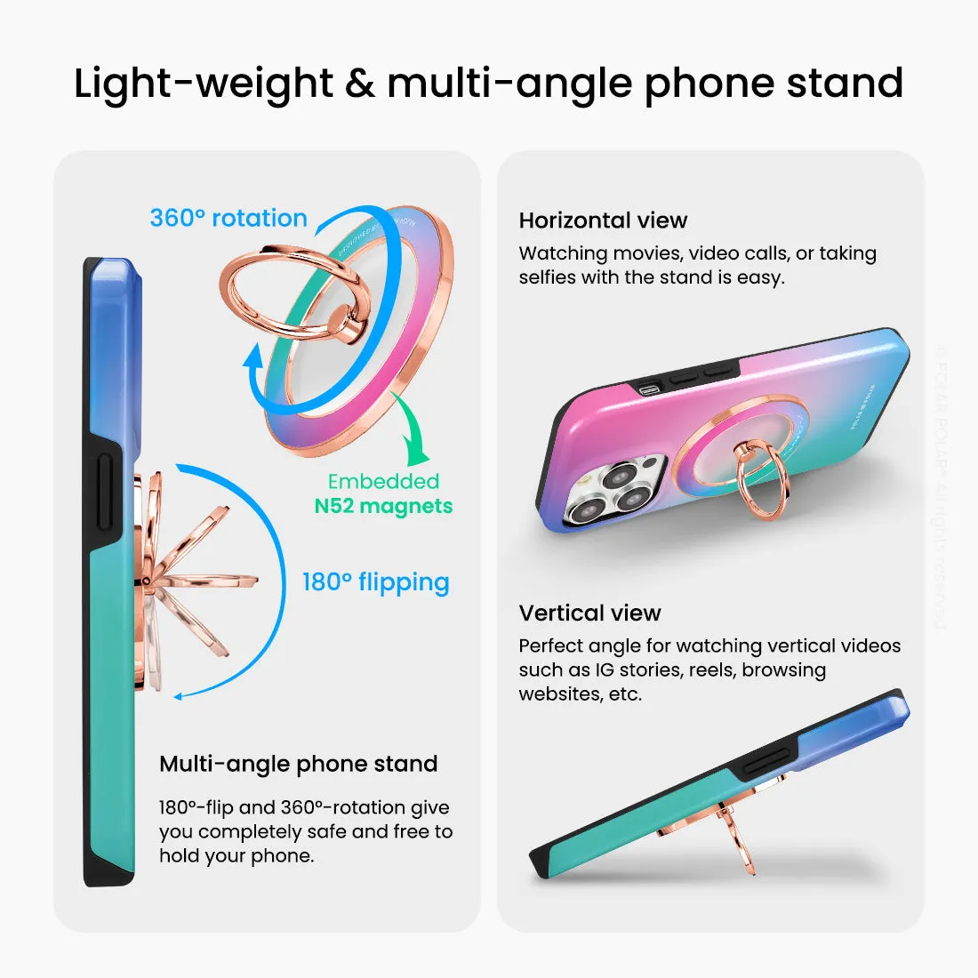 Polar Light - Rose Gold MagSafe Phone Grip and Ring Holder Stand