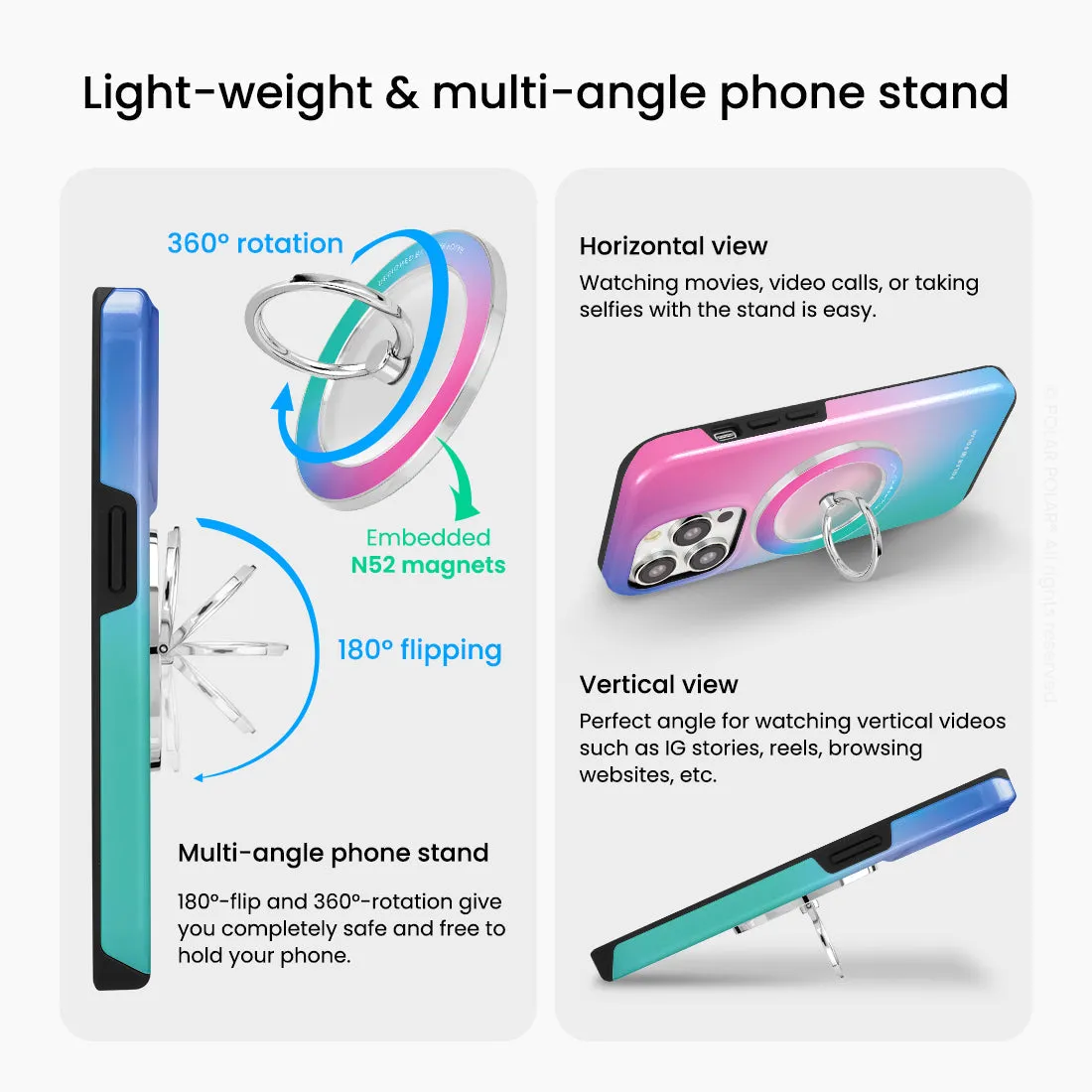 Polar Light - Silver MagSafe Phone Grip and Ring Holder Stand