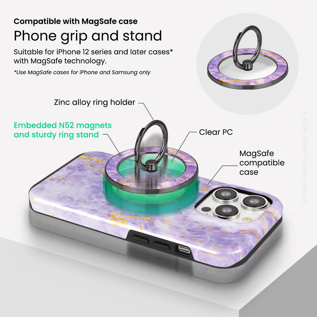 Princess Purple - Black MagSafe Phone Grip and Ring Holder Stand