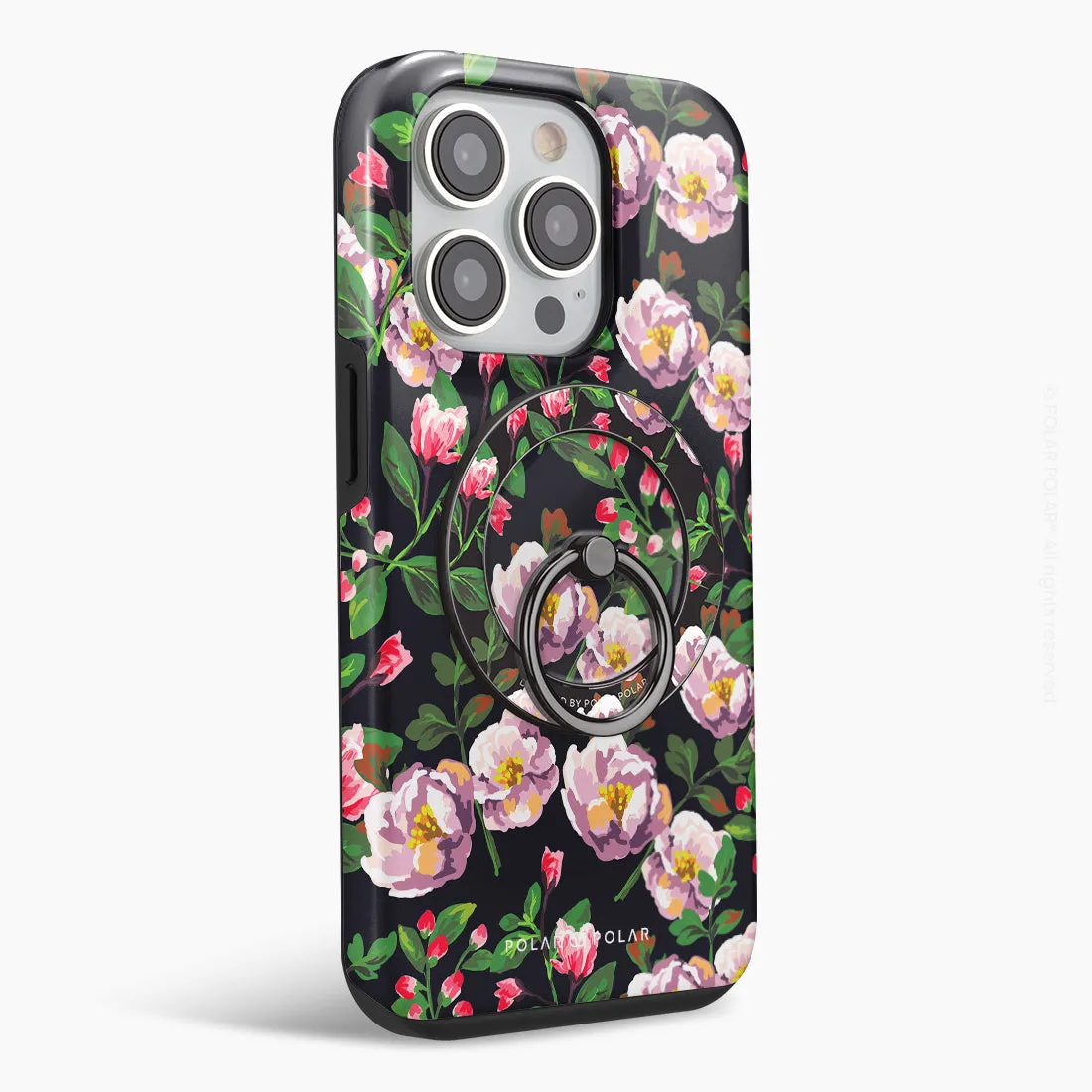 Purple Camellias - Black MagSafe Phone Grip and Ring Holder Stand