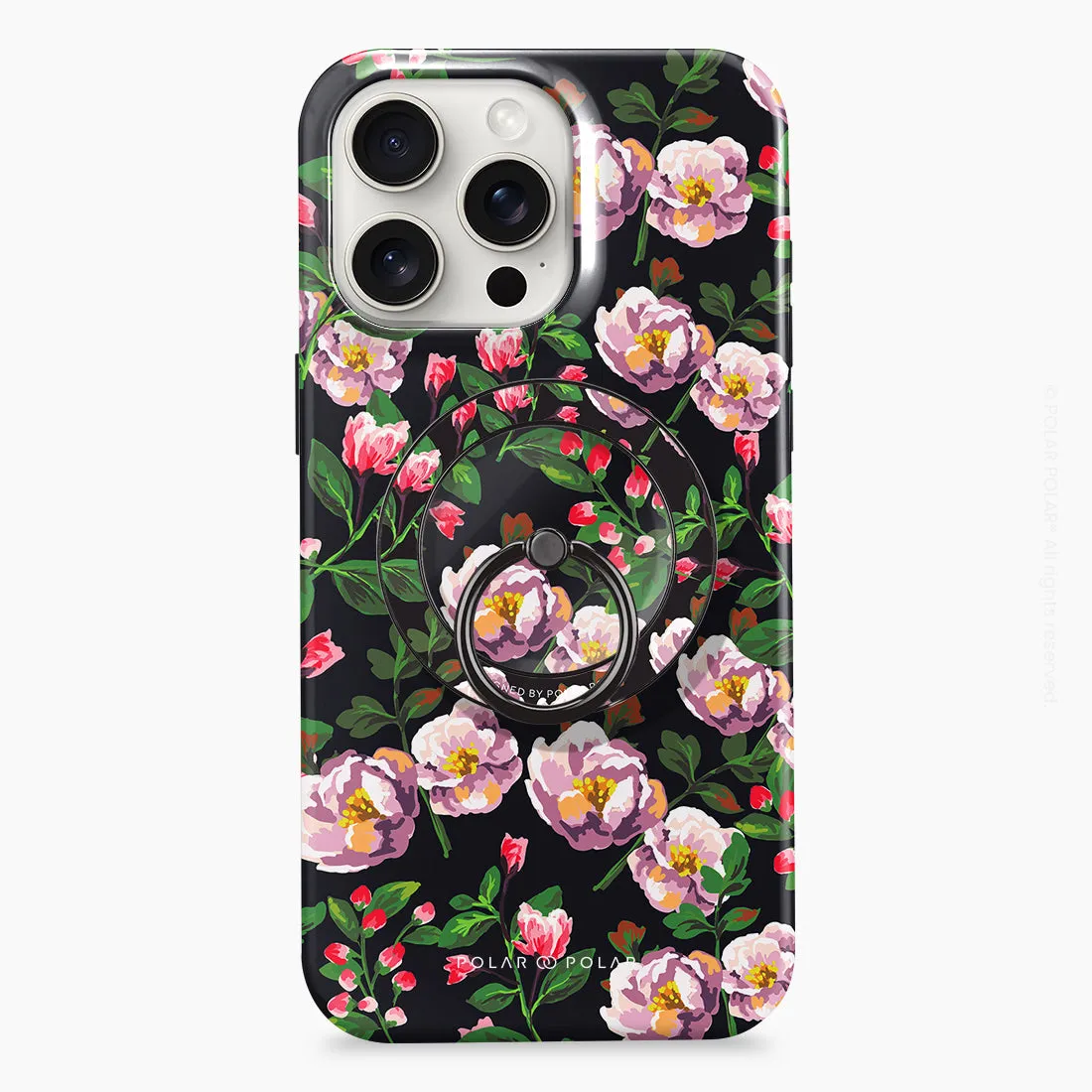 Purple Camellias - Black MagSafe Phone Grip and Ring Holder Stand