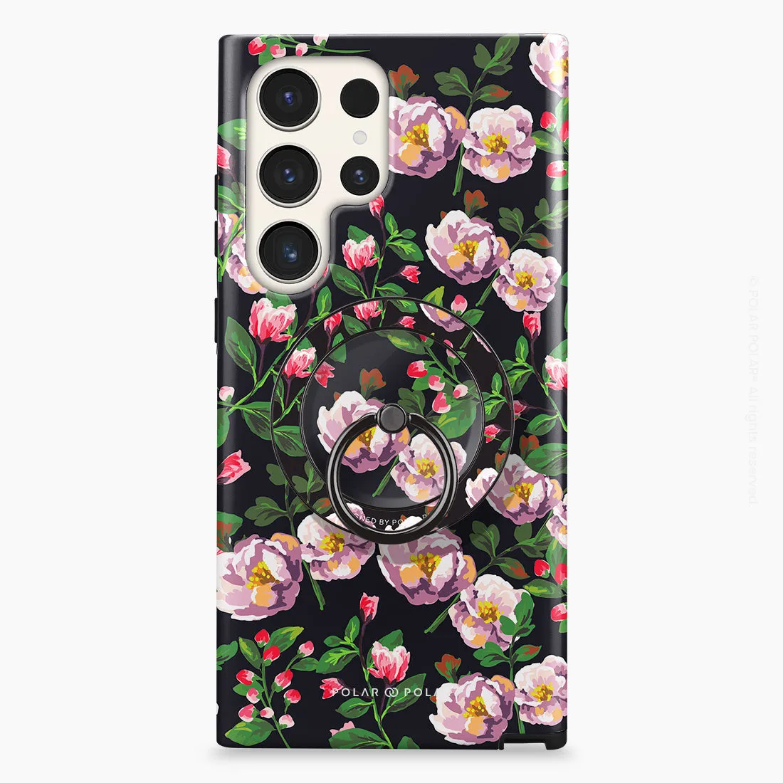 Purple Camellias - Black MagSafe Phone Grip and Ring Holder Stand