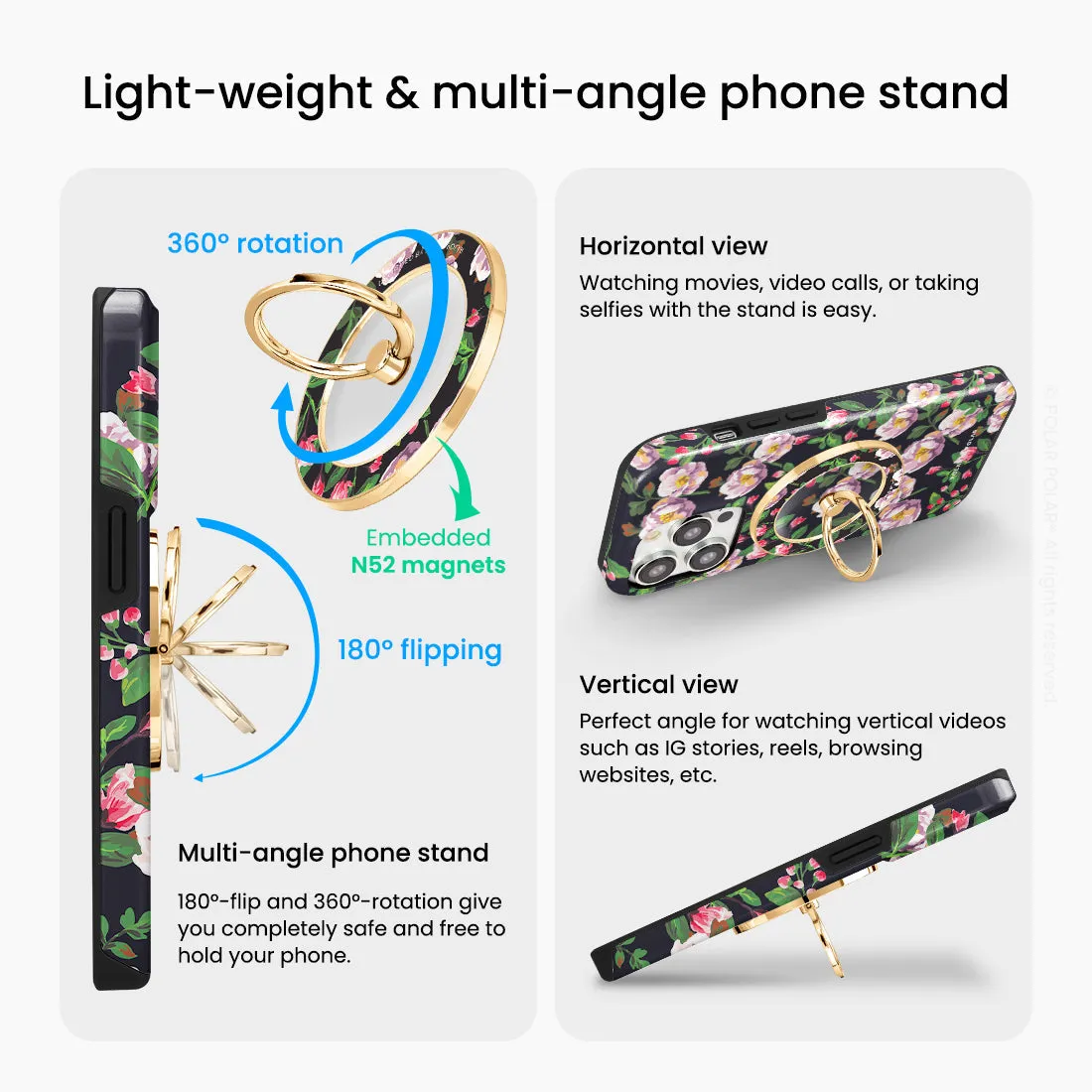 Purple Camellias - Golden MagSafe Phone Grip and Ring Holder Stand