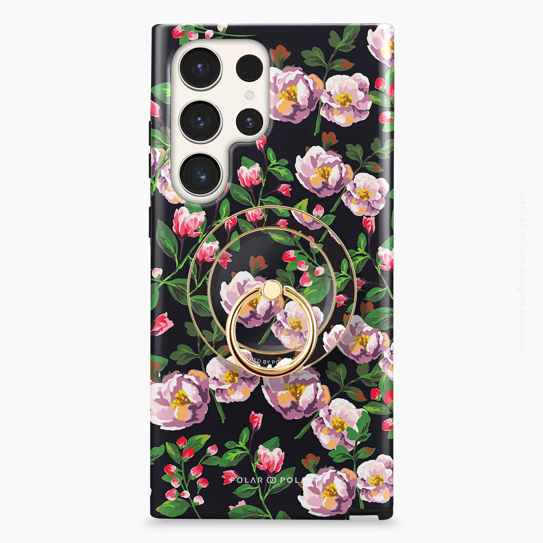 Purple Camellias - Golden MagSafe Phone Grip and Ring Holder Stand