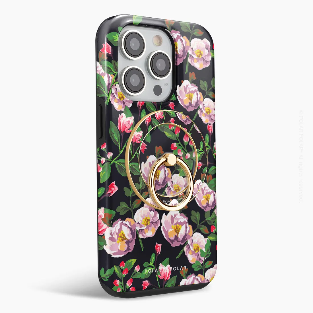 Purple Camellias - Golden MagSafe Phone Grip and Ring Holder Stand