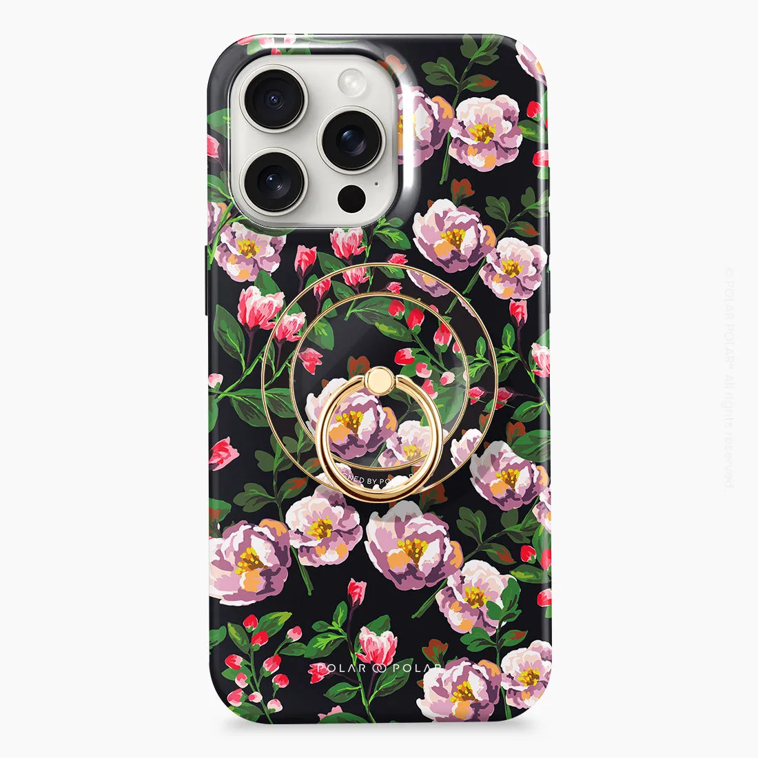Purple Camellias - Golden MagSafe Phone Grip and Ring Holder Stand