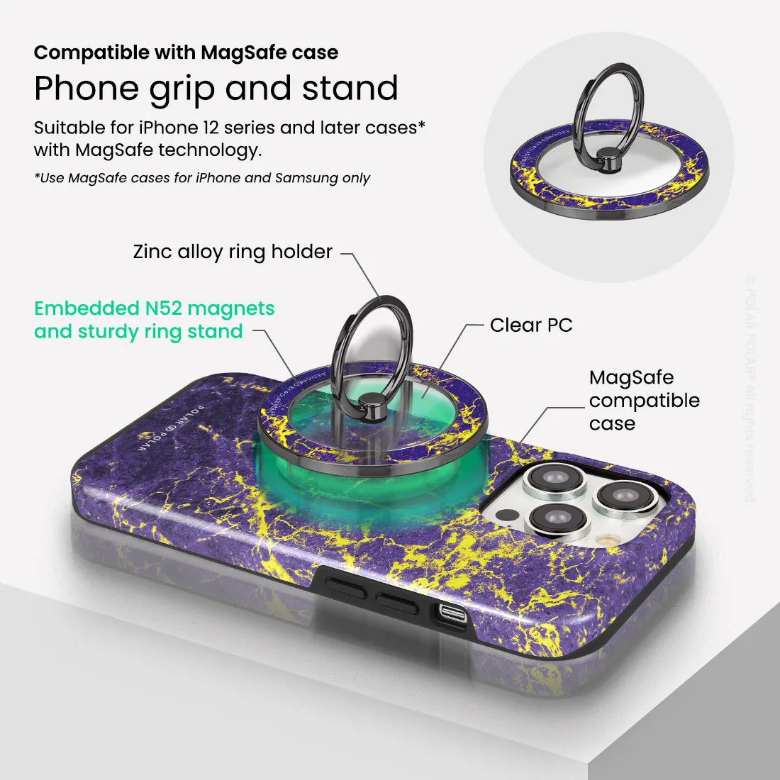 Purple Night - Black MagSafe Phone Grip and Ring Holder Stand