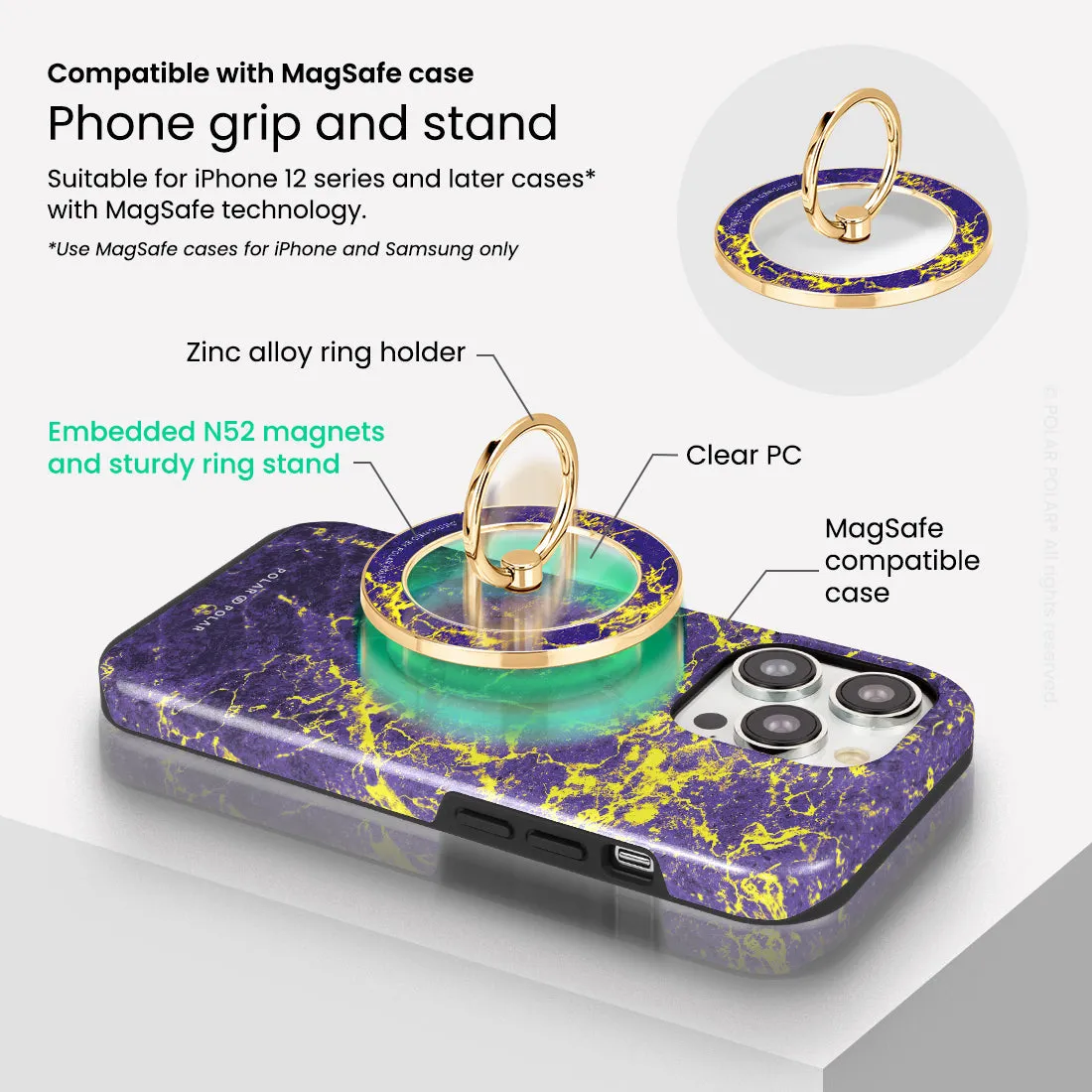 Purple Night - Golden MagSafe Phone Grip and Ring Holder Stand