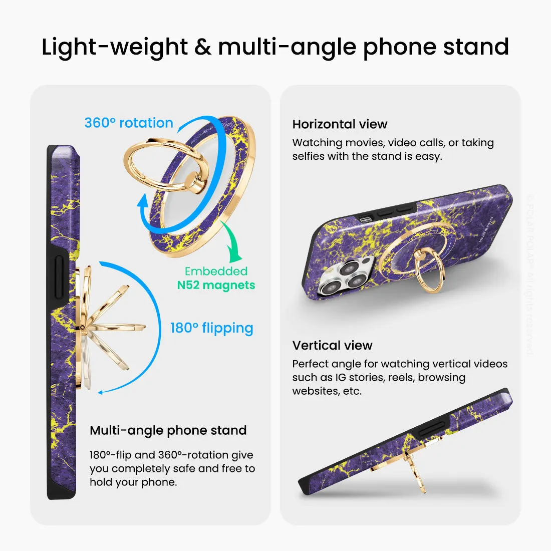 Purple Night - Golden MagSafe Phone Grip and Ring Holder Stand