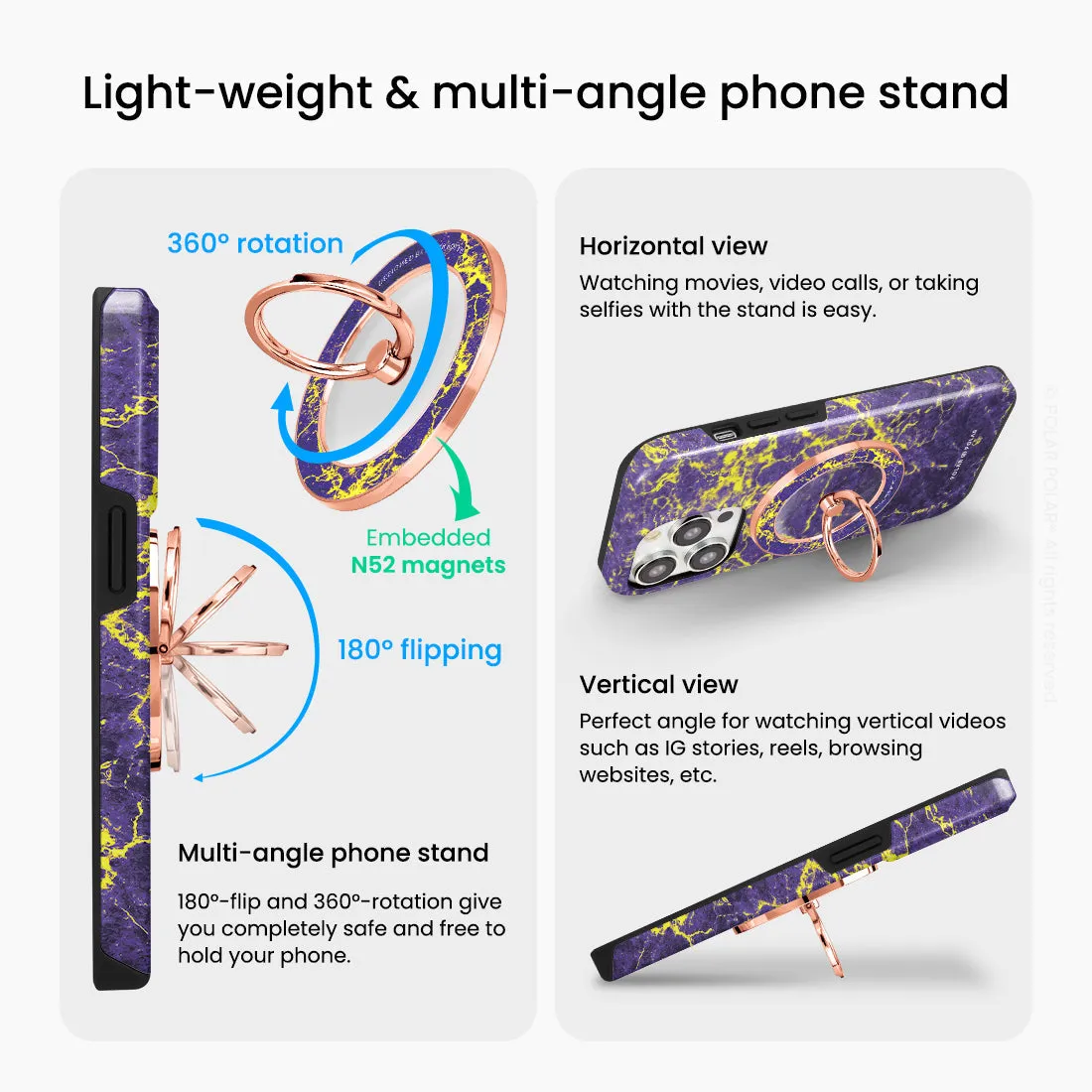 Purple Night - Rose Gold MagSafe Phone Grip and Ring Holder Stand