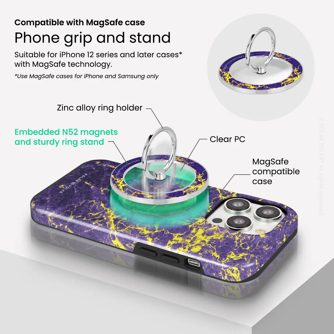 Purple Night - Silver MagSafe Phone Grip and Ring Holder Stand