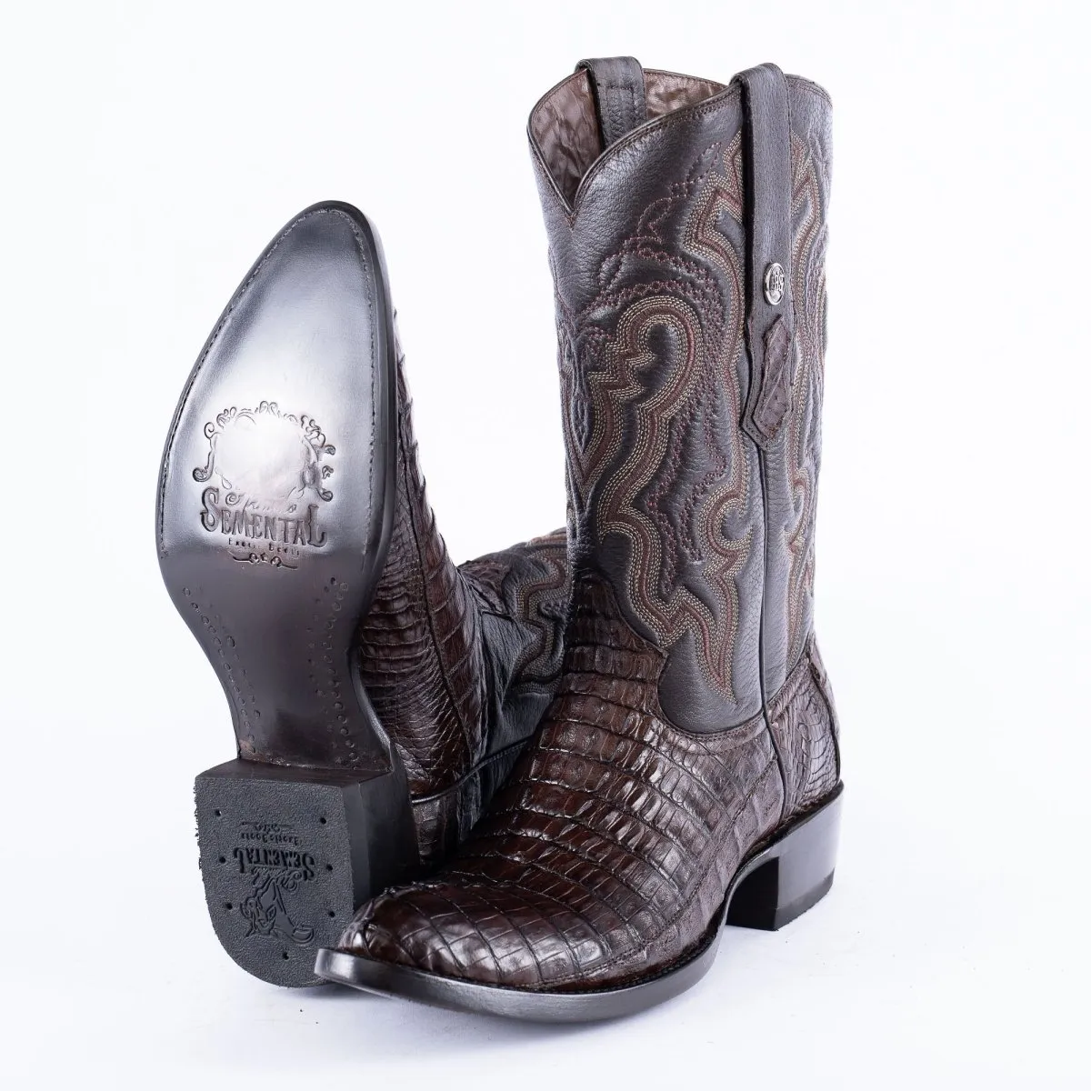 RANCHO SEMENTAL EXOTIC LEATHER Caiman Tail Brown Cowboy Boots