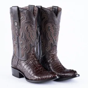 RANCHO SEMENTAL EXOTIC LEATHER Caiman Tail Brown Cowboy Boots