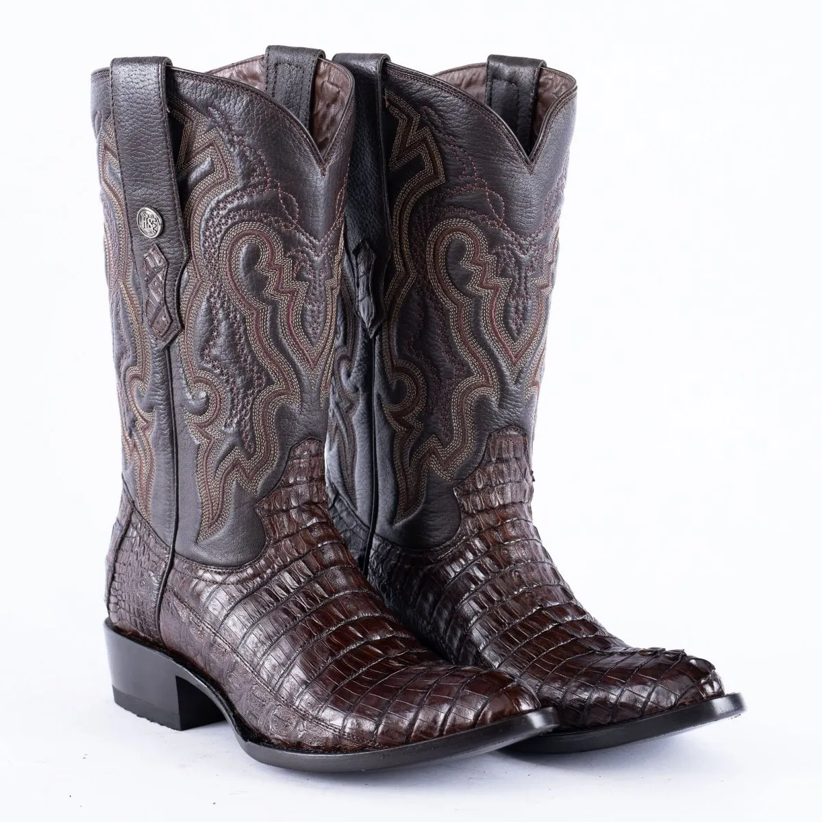 RANCHO SEMENTAL EXOTIC LEATHER Caiman Tail Brown Cowboy Boots
