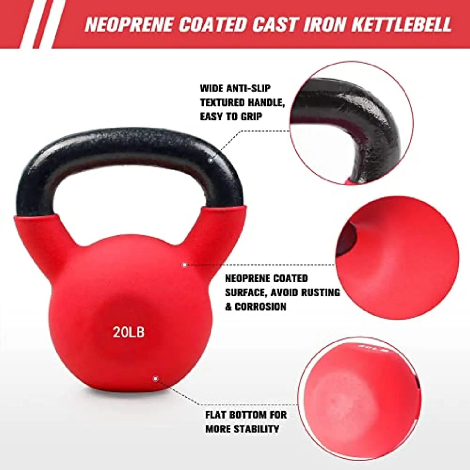 RitFit Neoprene Coated Solid Cast Iron Kettlebell 20 25 30 35 40 45 50 LB, Great for Full Body Workout, Cross-Training, Weight Loss & Strength Training