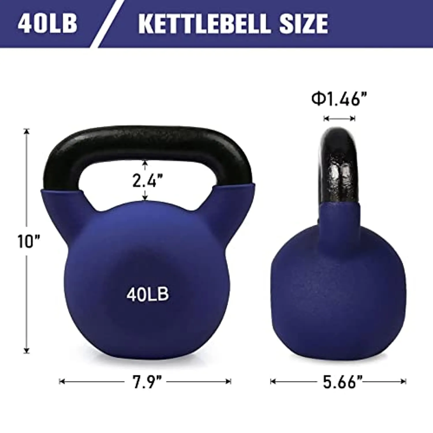 RitFit Neoprene Coated Solid Cast Iron Kettlebell 20 25 30 35 40 45 50 LB, Great for Full Body Workout, Cross-Training, Weight Loss & Strength Training