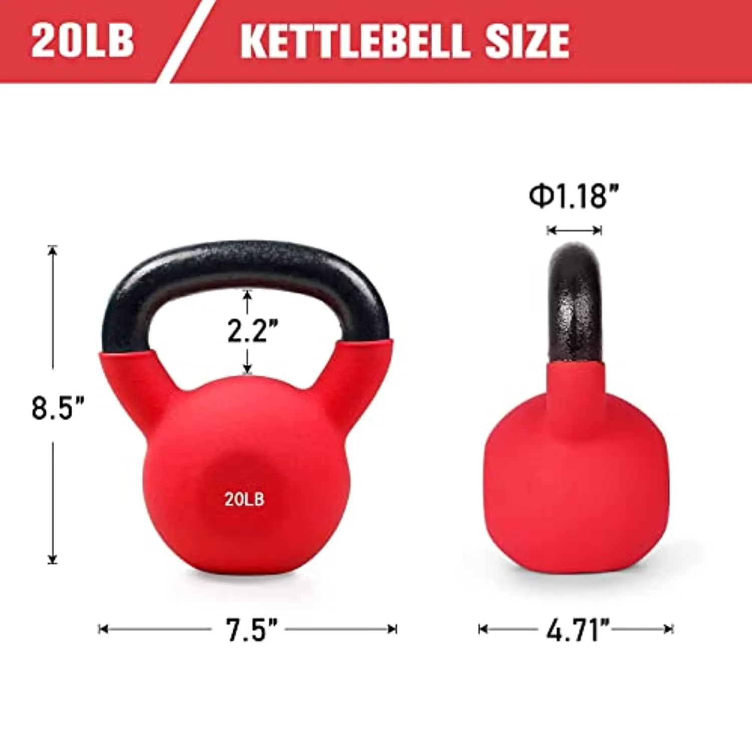 RitFit Neoprene Coated Solid Cast Iron Kettlebell 20 25 30 35 40 45 50 LB, Great for Full Body Workout, Cross-Training, Weight Loss & Strength Training