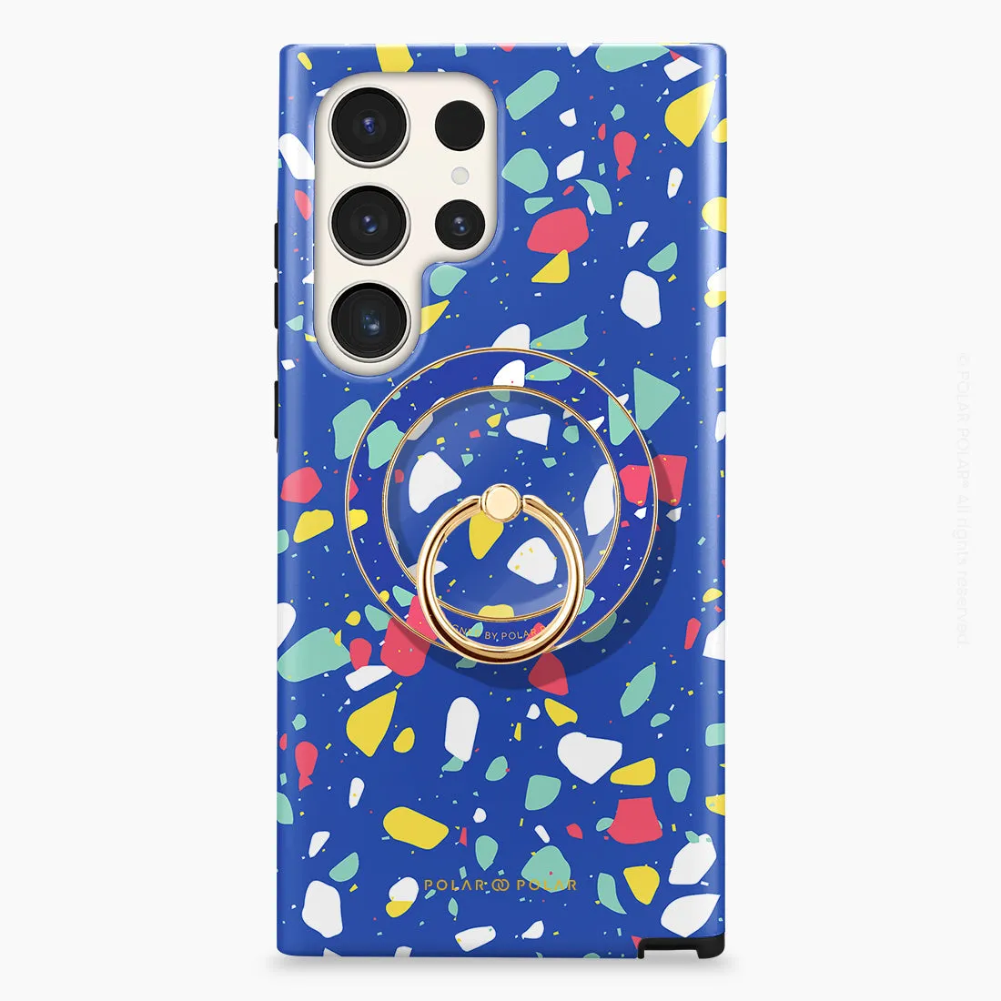 Royal Blue Terrazzo - Golden MagSafe Phone Grip and Ring Holder Stand