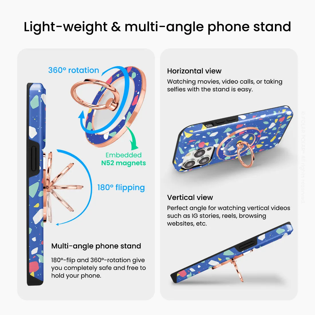 Royal Blue Terrazzo - Rose Gold MagSafe Phone Grip and Ring Holder Stand
