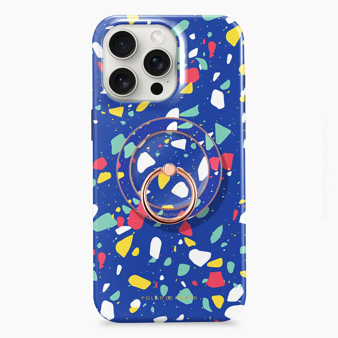 Royal Blue Terrazzo - Rose Gold MagSafe Phone Grip and Ring Holder Stand