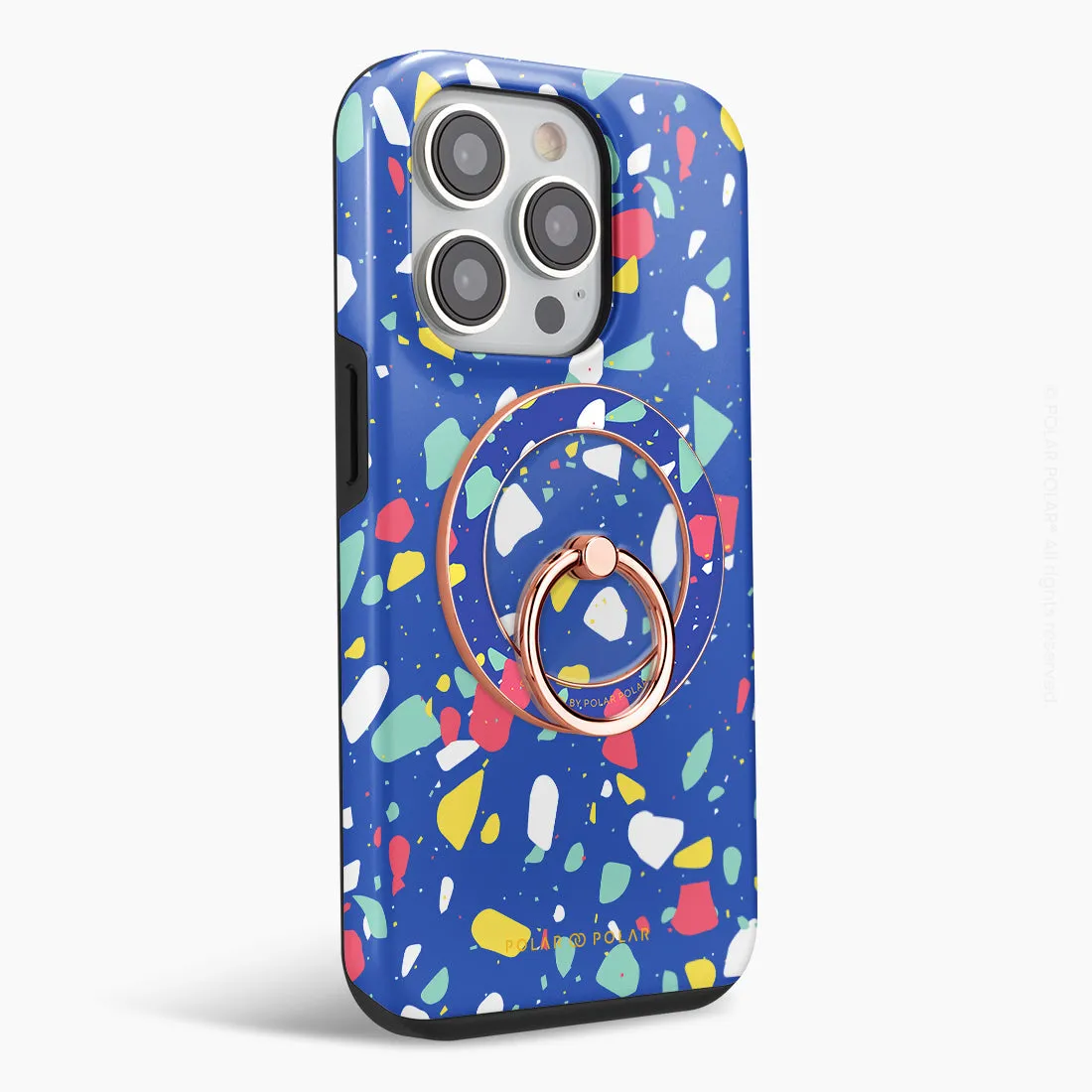 Royal Blue Terrazzo - Rose Gold MagSafe Phone Grip and Ring Holder Stand