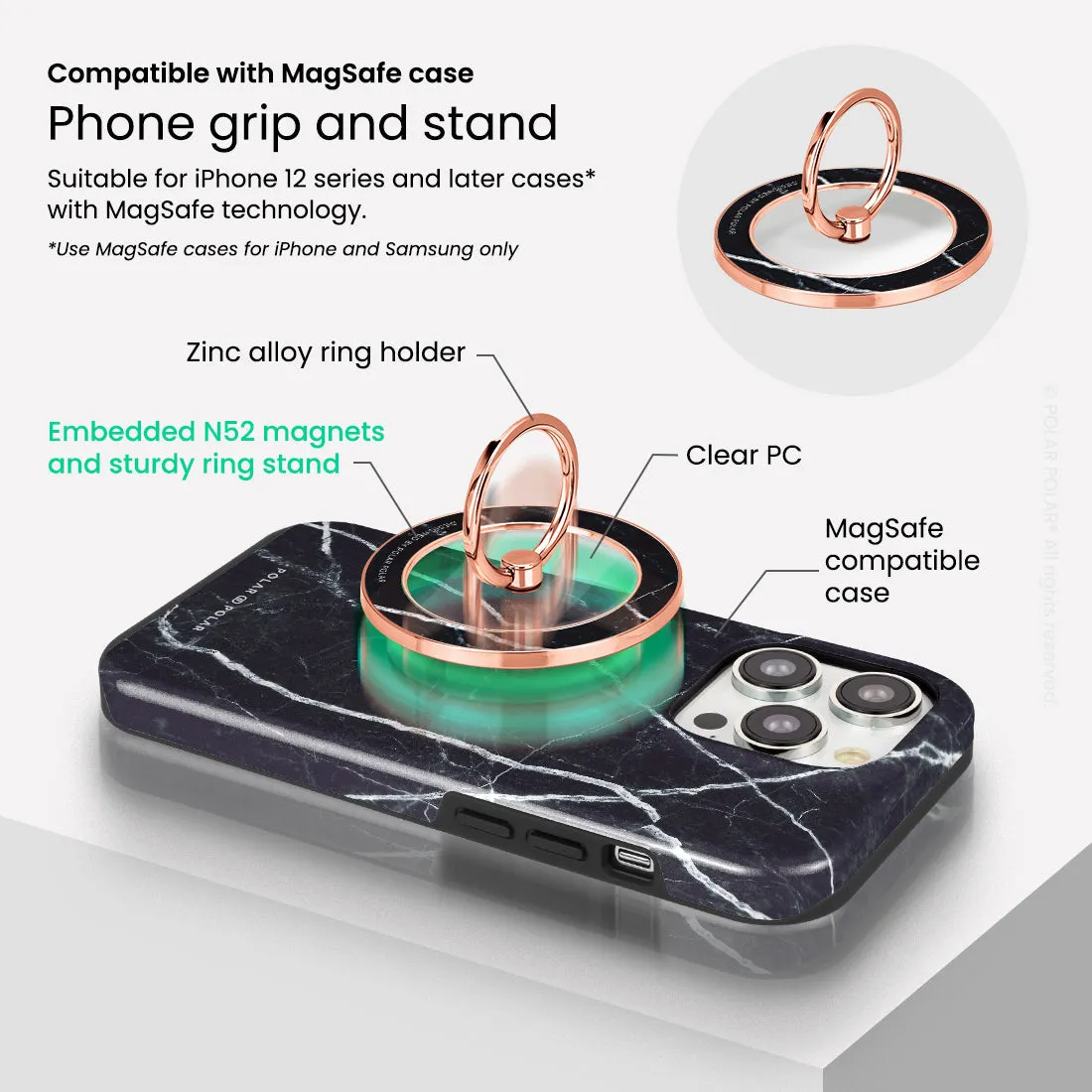 Secret Dark - Rose Gold MagSafe Phone Grip and Ring Holder Stand