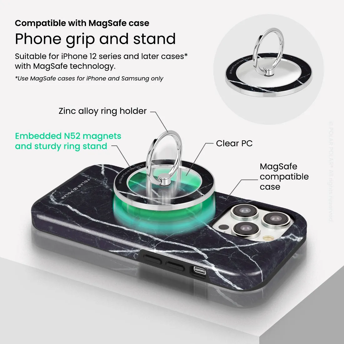 Secret Dark - Silver MagSafe Phone Grip and Ring Holder Stand
