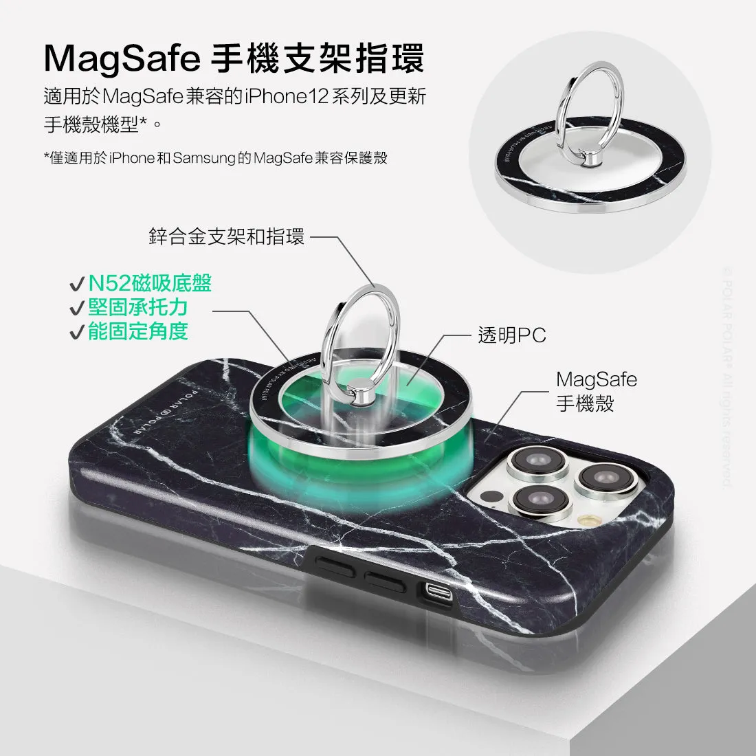 Secret Dark - Silver MagSafe Phone Grip and Ring Holder Stand