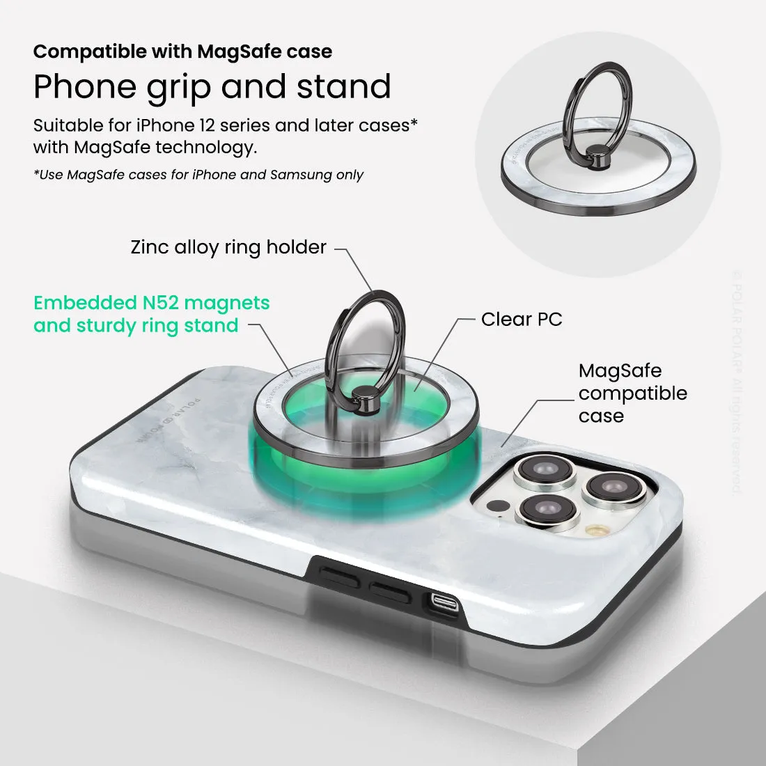 Snow Mountain - Black MagSafe Phone Grip and Ring Holder Stand