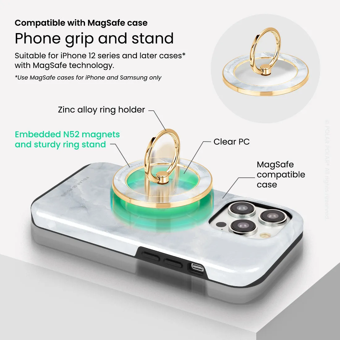 Snow Mountain - Golden MagSafe Phone Grip and Ring Holder Stand