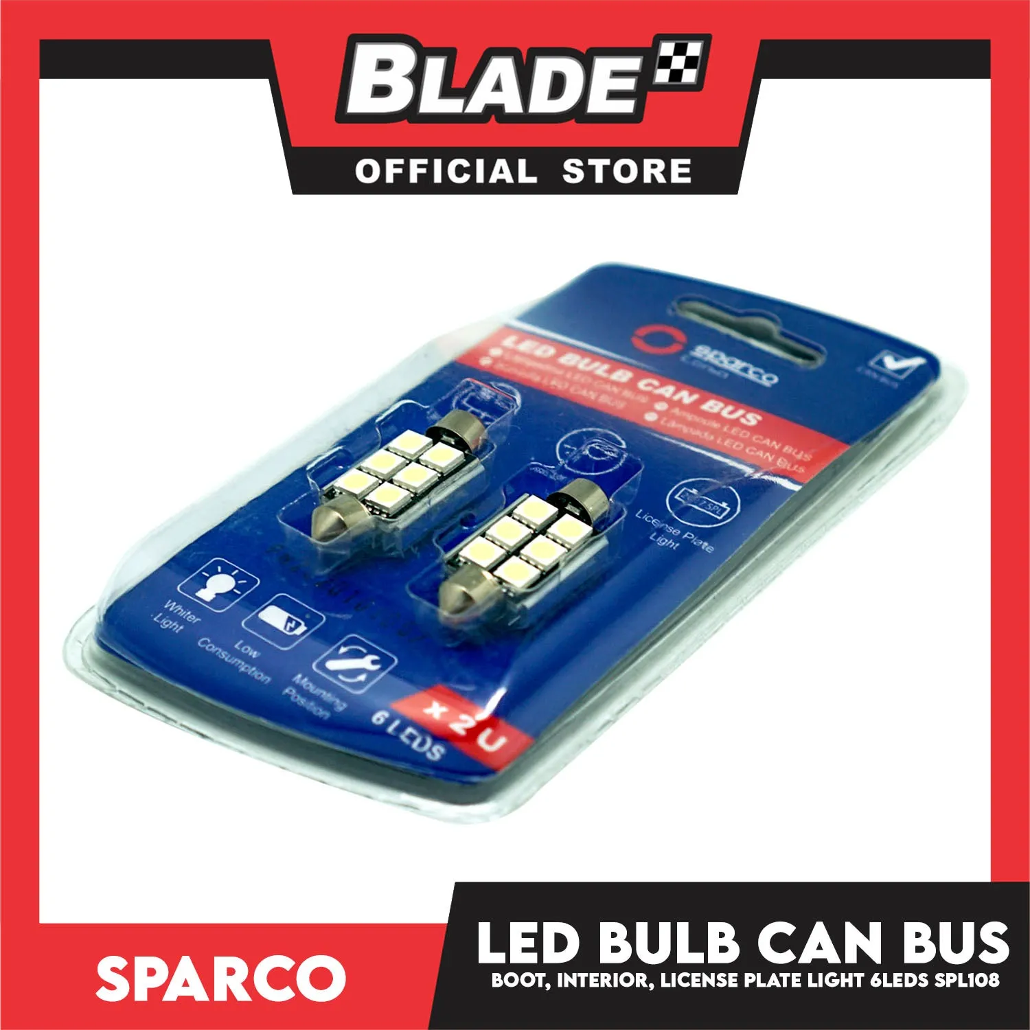 Sparco Led Bulb Can Bus SPL108 8LEDS Used for Boot Light, Interior Light And License Plate Light