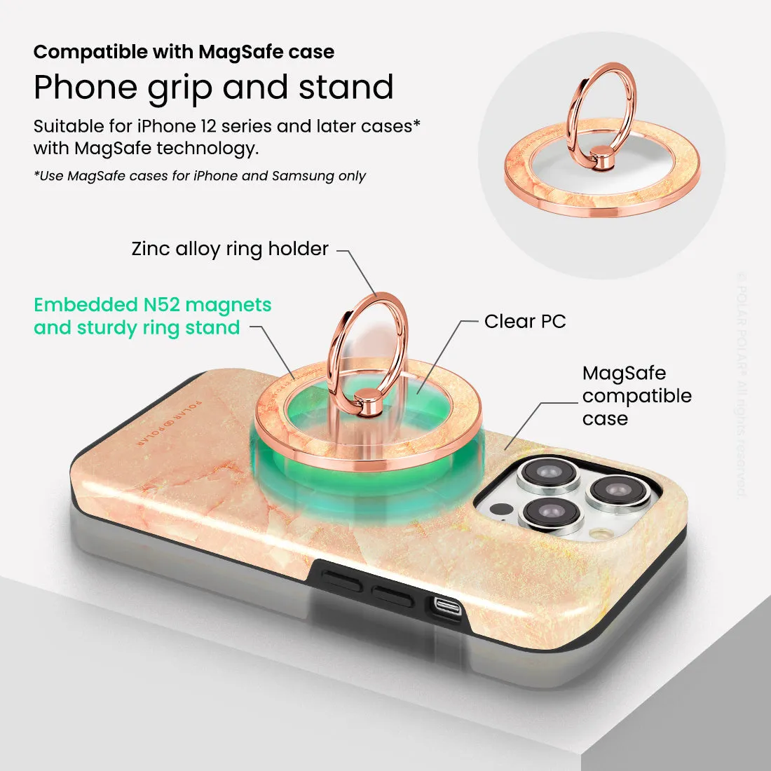 Sunset - Rose Gold MagSafe Phone Grip and Ring Holder Stand