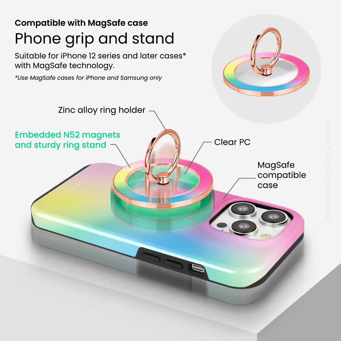 Sweet Dream Holo - Rose Gold MagSafe Phone Grip and Ring Holder Stand
