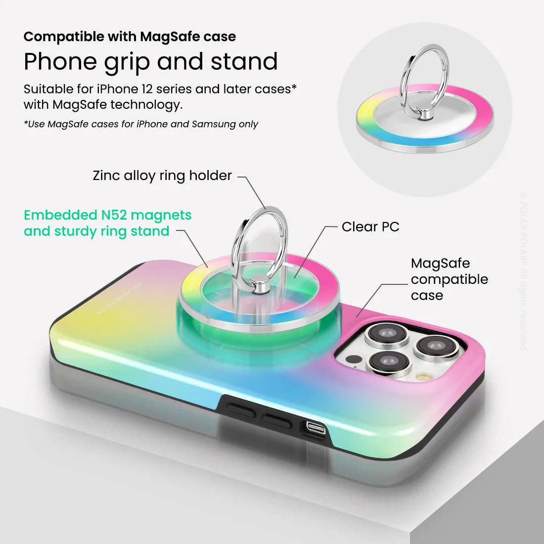 Sweet Dream Holo - Silver MagSafe Phone Grip and Ring Holder Stand