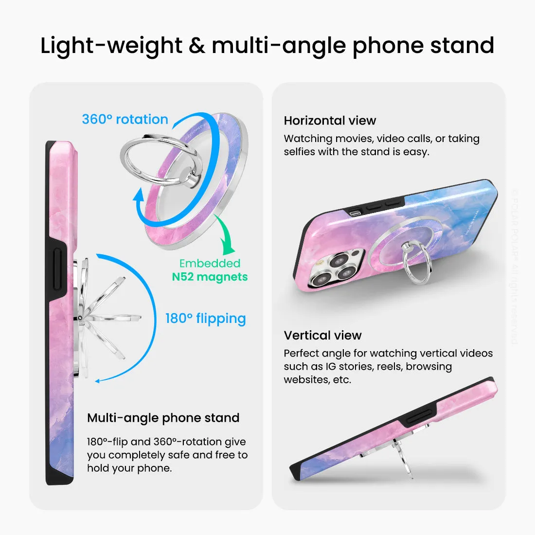 Sweet Rainbow - Silver MagSafe Phone Grip and Ring Holder Stand