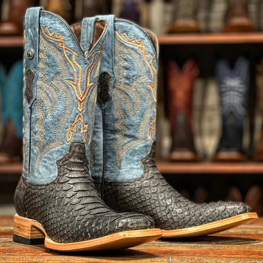 TANNER MARK MEN'S EXOTIC LEATHER Matte Python Brown Cowboy Boots