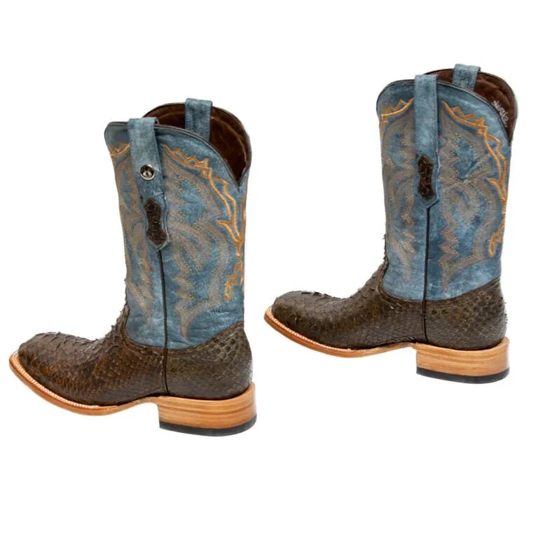 TANNER MARK MEN'S EXOTIC LEATHER Matte Python Brown Cowboy Boots