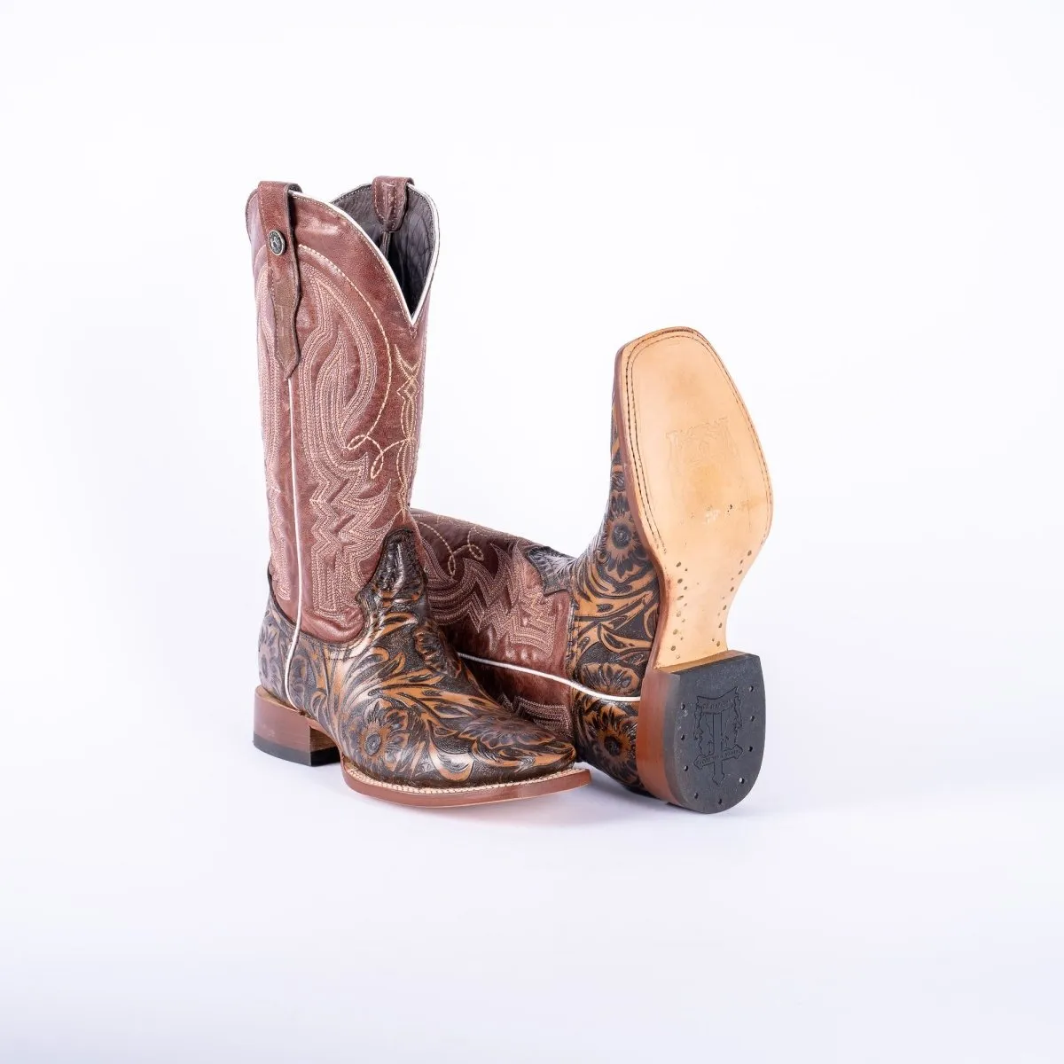 TANNER MARK WOMEN’S Jungle Handtooled Brown Print Cowgirl Boots With Italo Orix Top