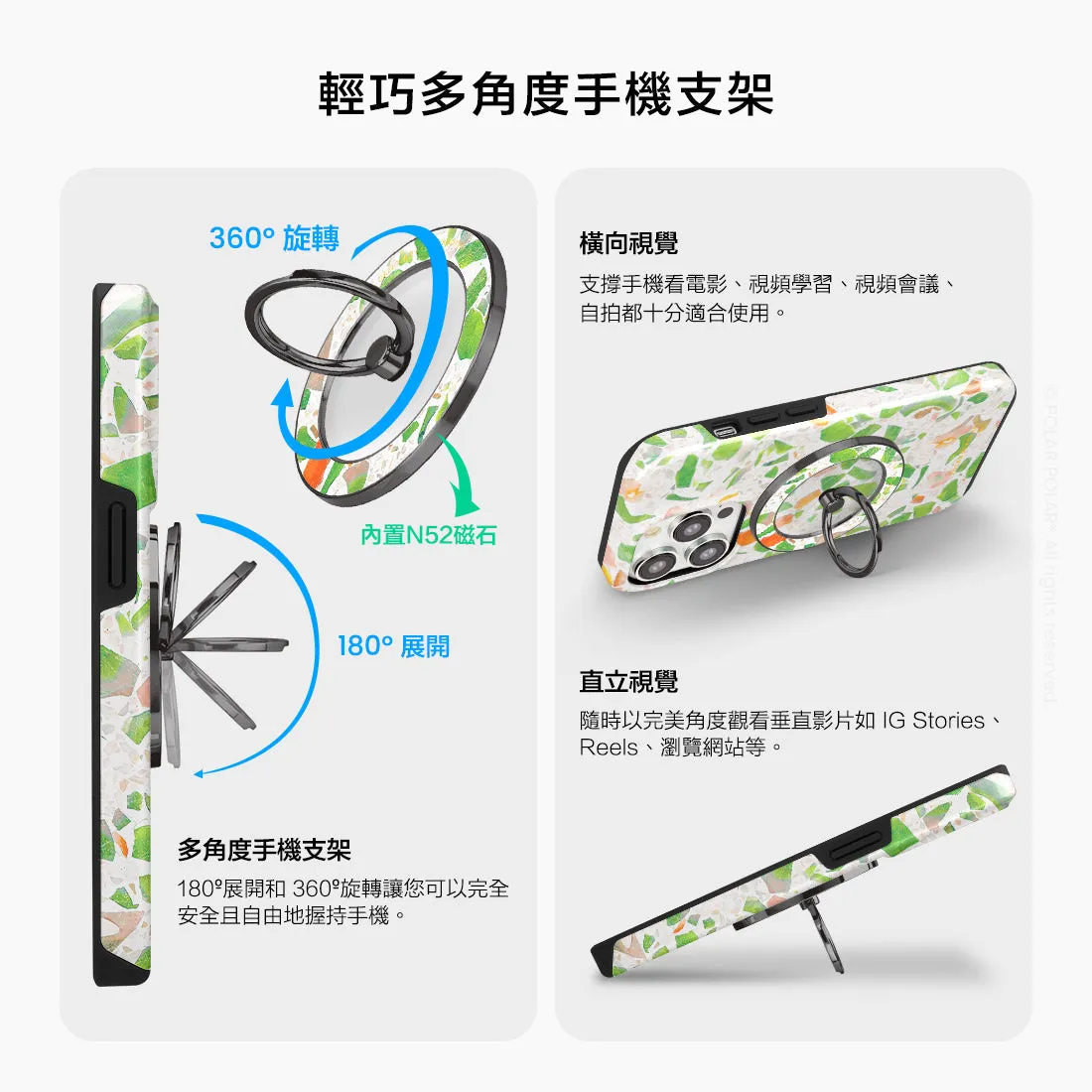 Terrazzo Green - Black MagSafe Phone Grip and Ring Holder Stand
