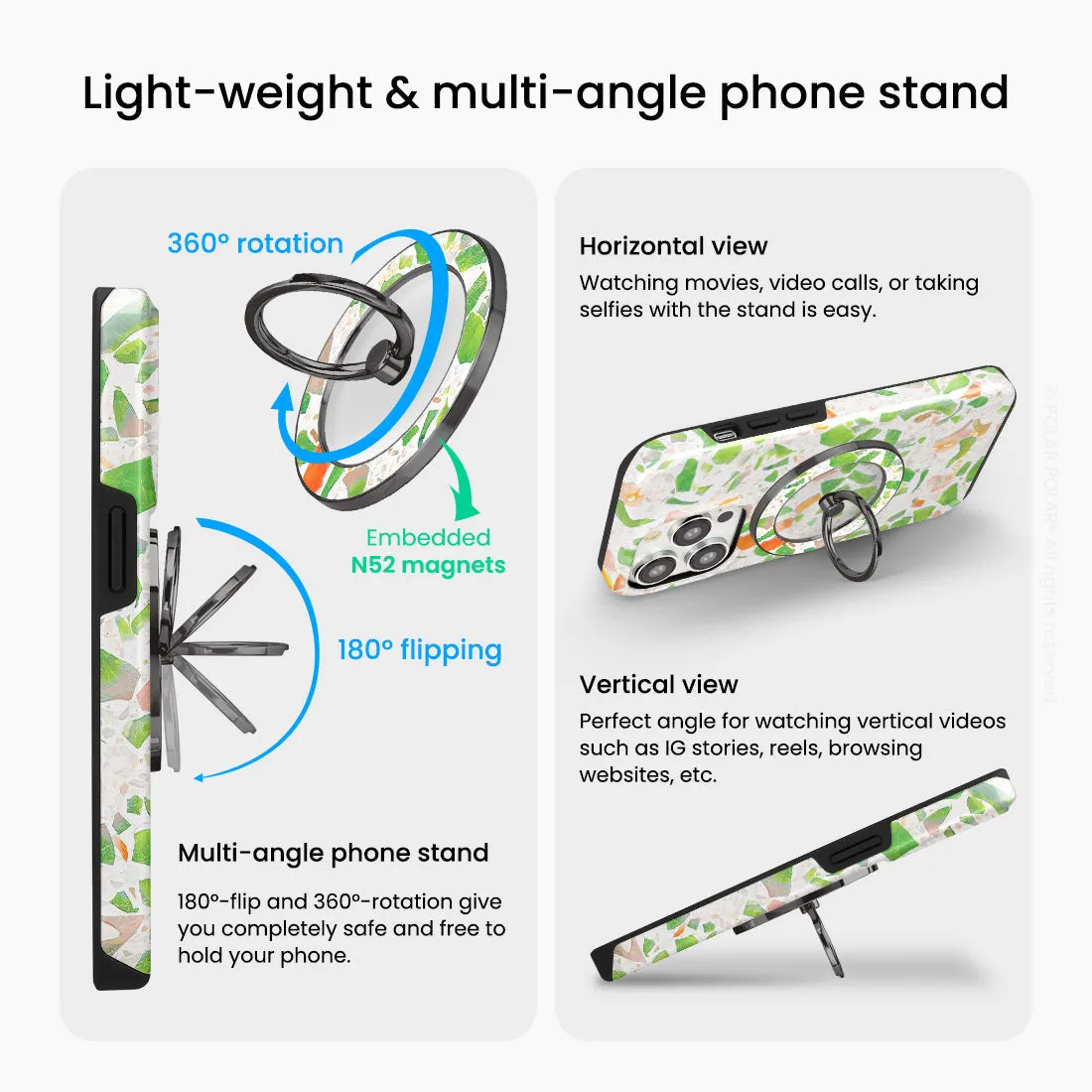 Terrazzo Green - Black MagSafe Phone Grip and Ring Holder Stand