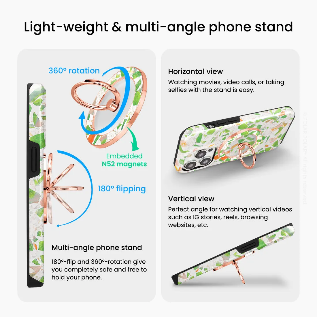 Terrazzo Green - Rose Gold MagSafe Phone Grip and Ring Holder Stand