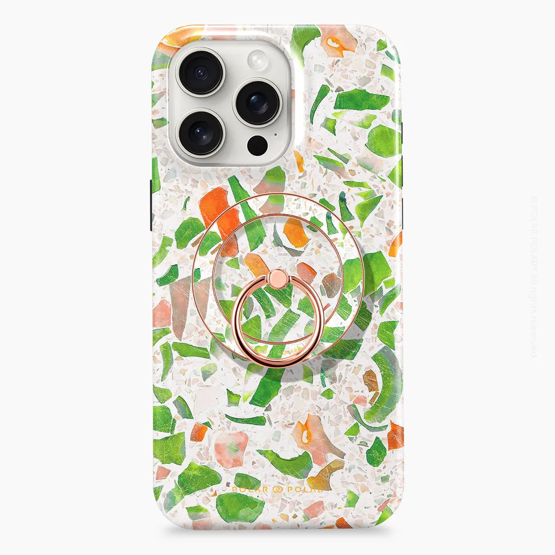 Terrazzo Green - Rose Gold MagSafe Phone Grip and Ring Holder Stand