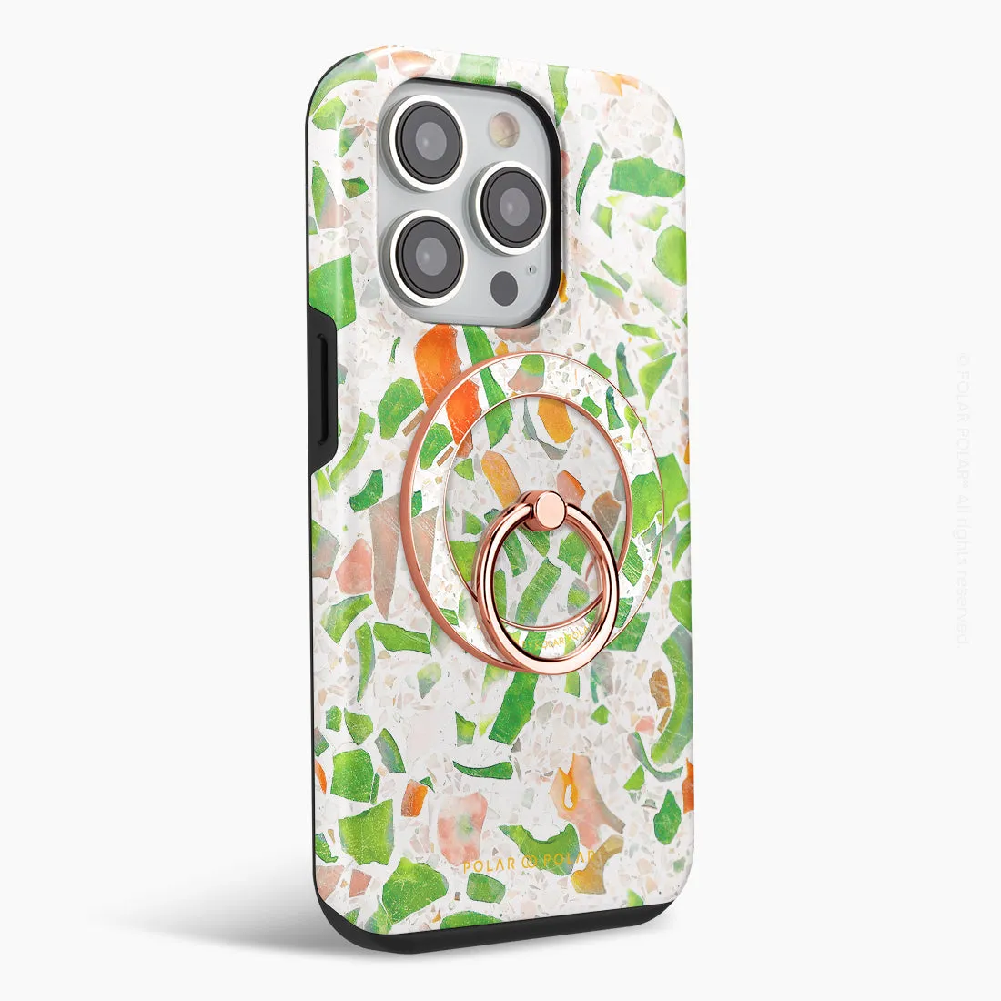 Terrazzo Green - Rose Gold MagSafe Phone Grip and Ring Holder Stand